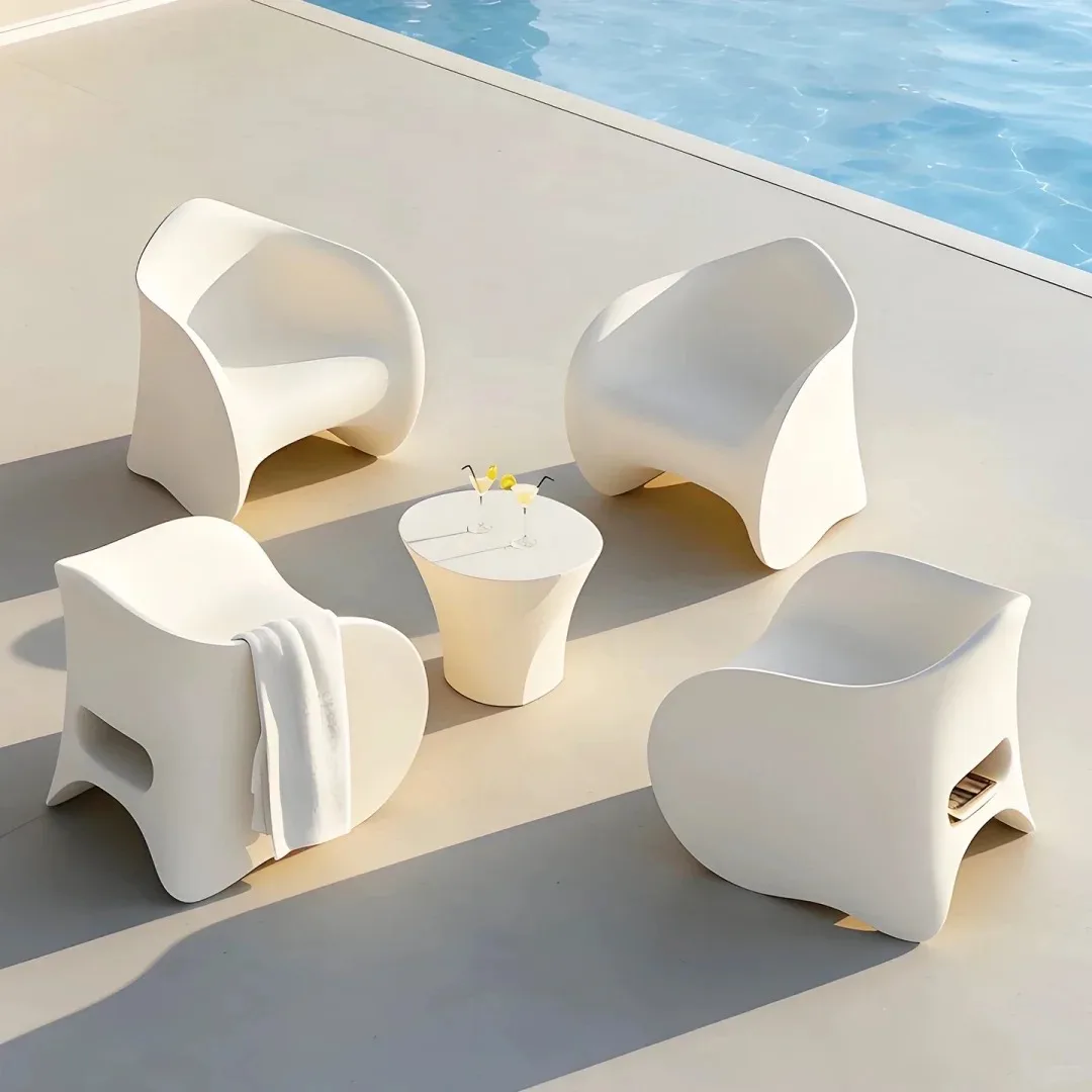 Fiberglass Lounge Chair Set, Modern Side Table, Outdoor Patio Furniture for Commercial & Home Use — view 3