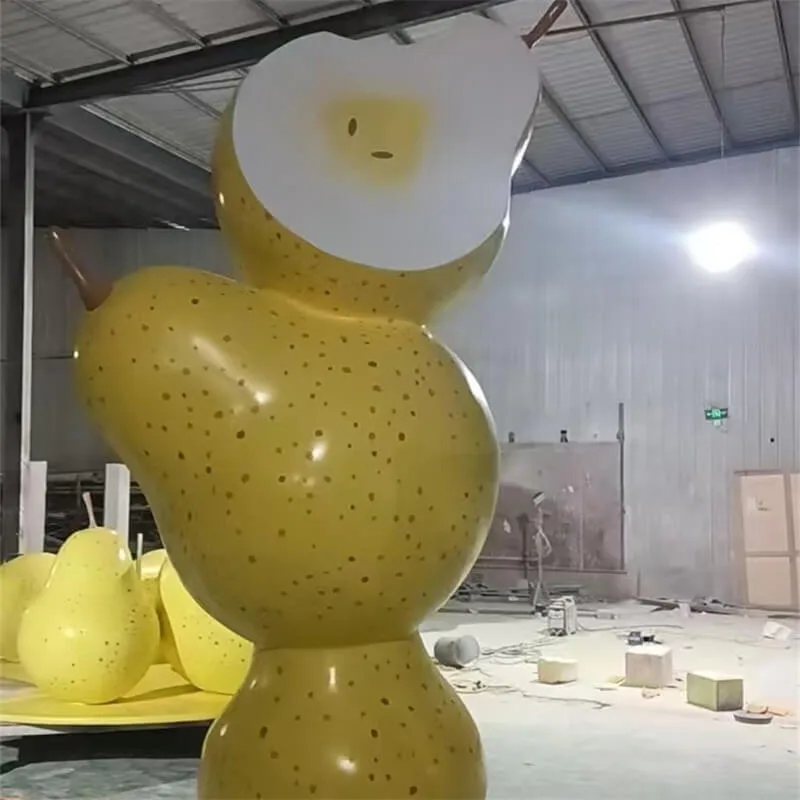 Fiberglass Pear Sculpture, Creative Fruit Bench Decoration, Realistic Pear Statue, Outdoor Mall Photo Spot — view 3
