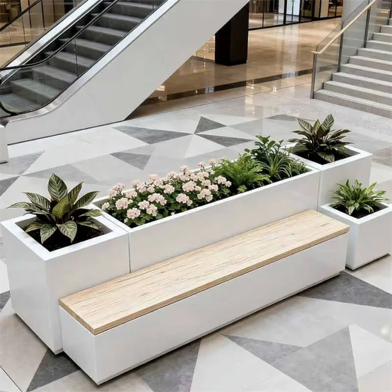 Fiberglass Planter Bench for Malls | Simple Multi-Use Landscape Set — view 3