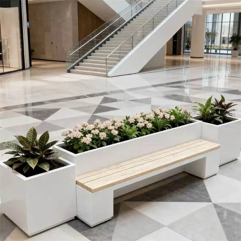 Fiberglass Planter Bench for Malls | Simple Multi-Use Landscape Set — view 2