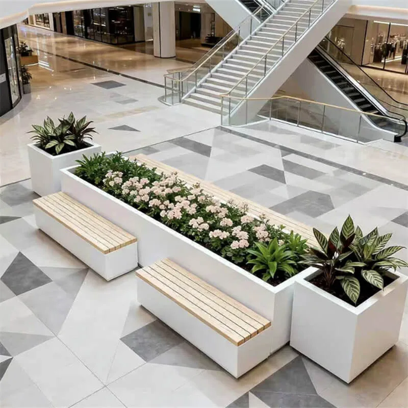 Fiberglass Planter Bench for Malls | Simple Multi-Use Landscape Set — view 4