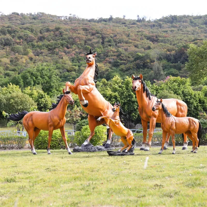 Fiberglass Realistic Horse Sculpture Large Galloping Horse Group Horse Sculpture for Outdoor Garden, Real Estate & Grand Opening Decor — view 3