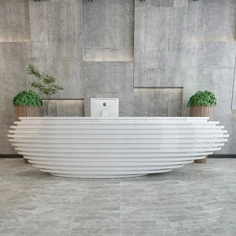 Fiberglass Reception Desk: Creative Curved Design, Unique Wave Counter, High-End Lobby Furniture — view 3