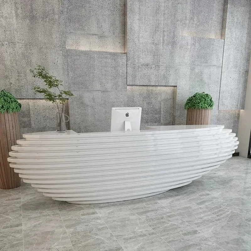 Fiberglass Reception Desk: Creative Curved Design, Unique Wave Counter, High-End Lobby Furniture — view 4