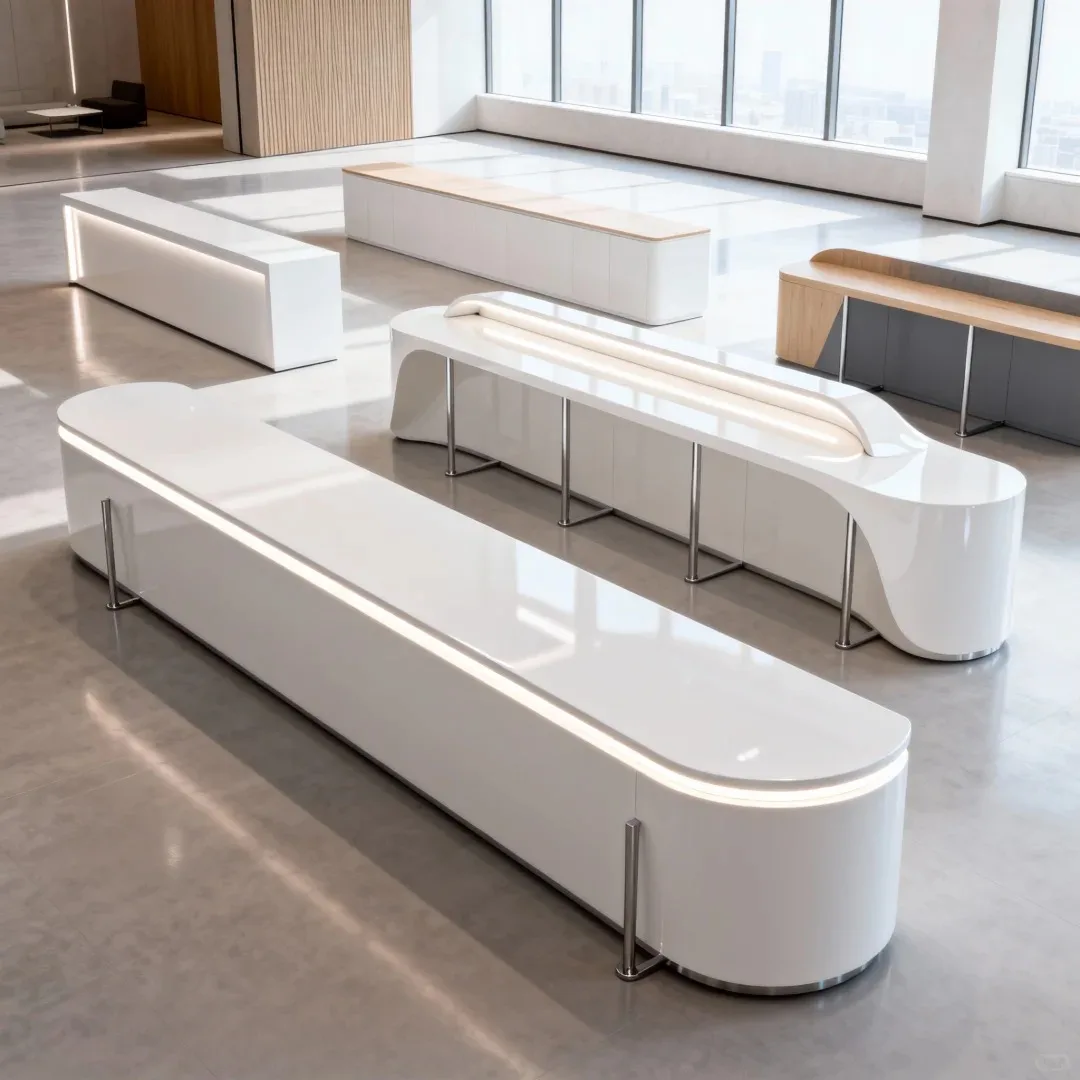 Fiberglass Reception Desk, Modern Curved Counter, High-End Office Front Desk for Indoor — view 4
