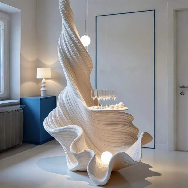 Fiberglass Seashell Coffee Table | Artistic Conch-Shaped Side Table with LED Light for Commercial & Home Use
