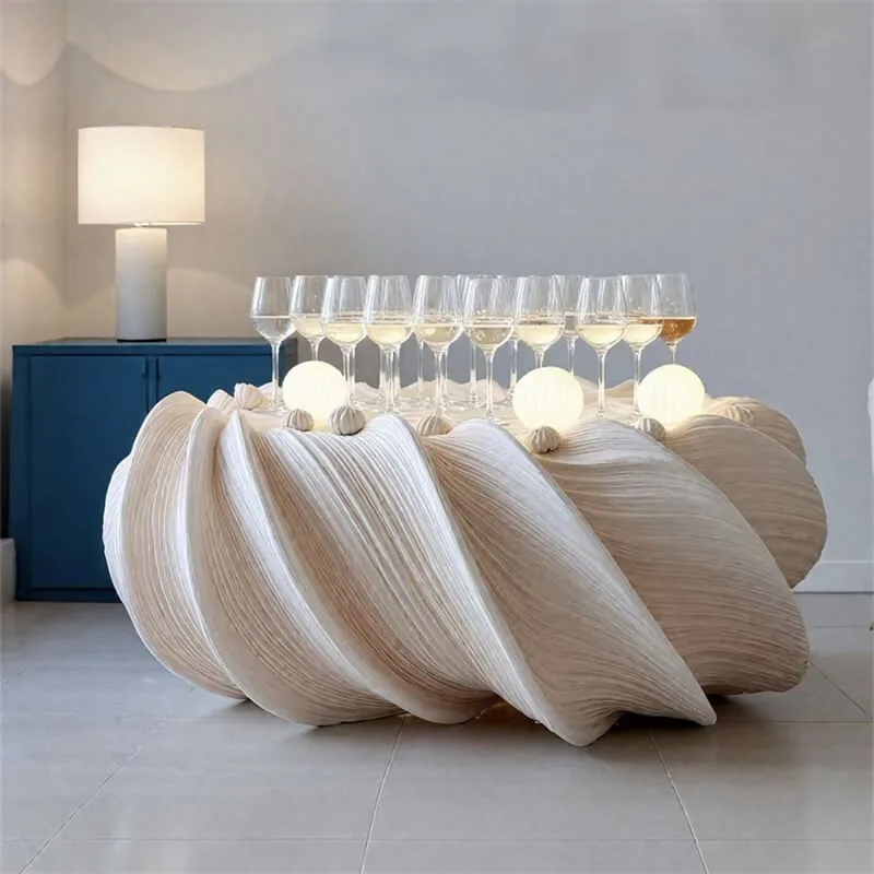 Fiberglass Seashell Coffee Table | Artistic Conch-Shaped Side Table with LED Light for Commercial & Home Use — view 4