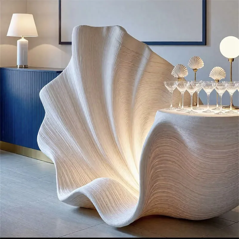 Fiberglass Seashell Coffee Table | Artistic Conch-Shaped Side Table with LED Light for Commercial & Home Use — view 3