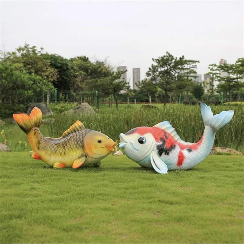 Fiberglass Spraying Koi Fish Sculpture | Outdoor Garden Fountain Fish Statue | Custom Landscape Water Feature Decor — view 4