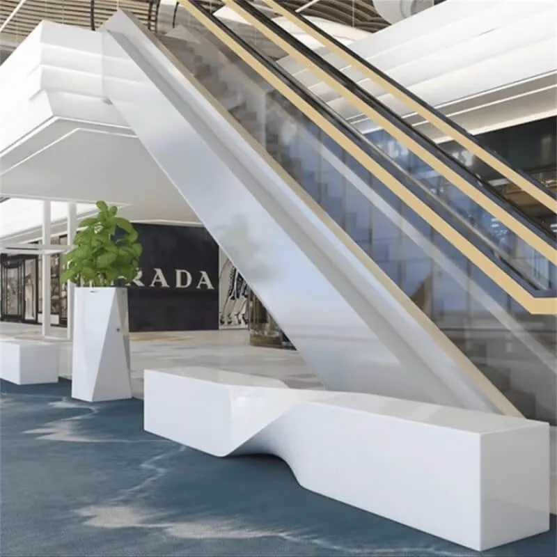 Fiberglass Twisted‑Line Bench | Minimalist Art Seat for Malls & Outdoor Custom Public Benches — view 3
