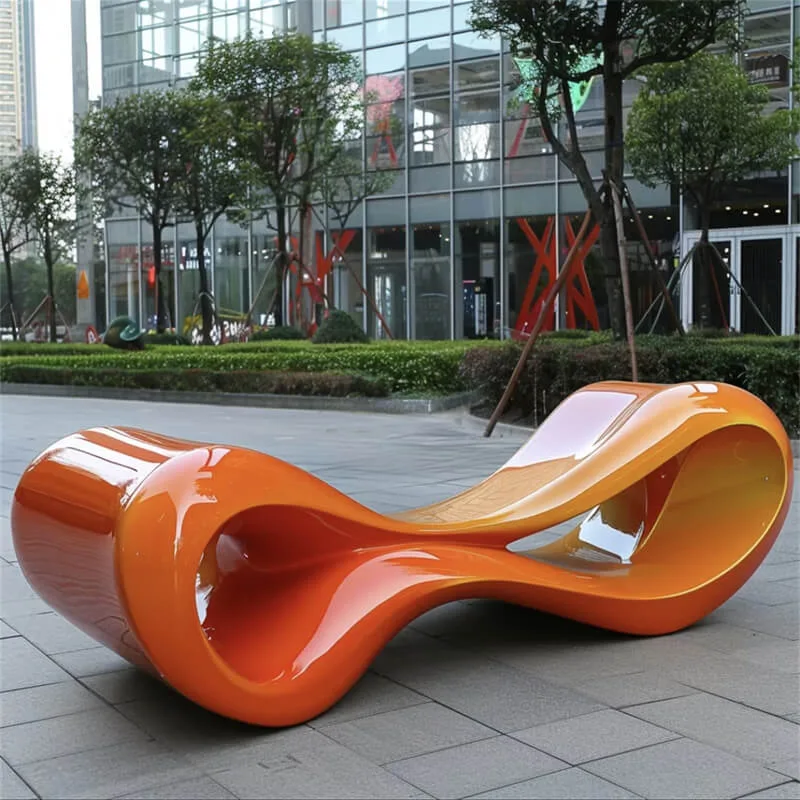 Fiberglass Wave-Shaped Bench | Indoor-Outdoor Abstract Art Seating | Colorful Commercial Plaza Fiberglass Bench — view 3