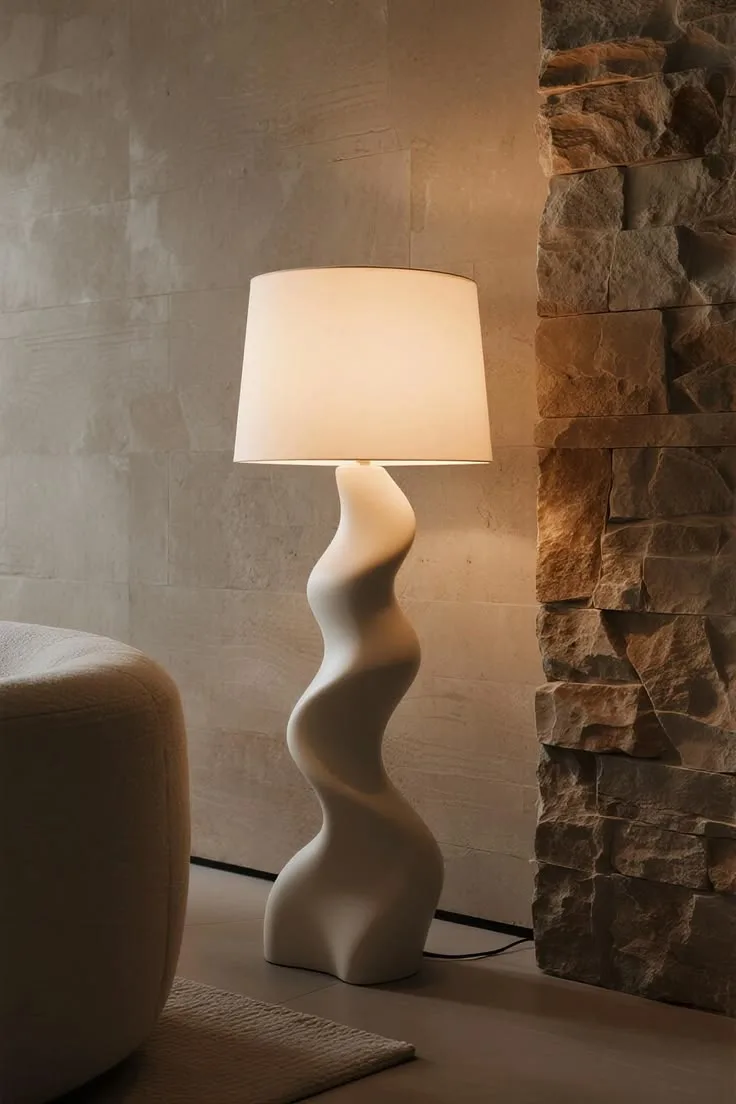 Fiberglass Wavy Curve Floor Lamp For Wabi-Sabi Living Room Decor Lighting