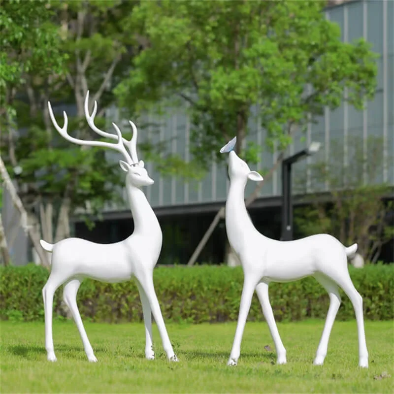 Fiberglass White Abstract Deer Sculpture | Outdoor Lawn / Park Display Decor | Versatile Ornament for Commercial Spaces