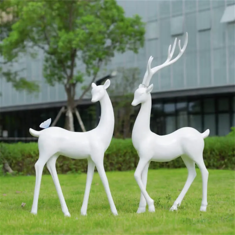 Fiberglass White Abstract Deer Sculpture | Outdoor Lawn / Park Display Decor | Versatile Ornament for Commercial Spaces — view 4