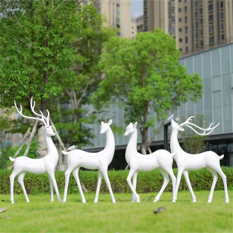 Fiberglass White Abstract Deer Sculpture | Outdoor Lawn / Park Display Decor | Versatile Ornament for Commercial Spaces — view 3
