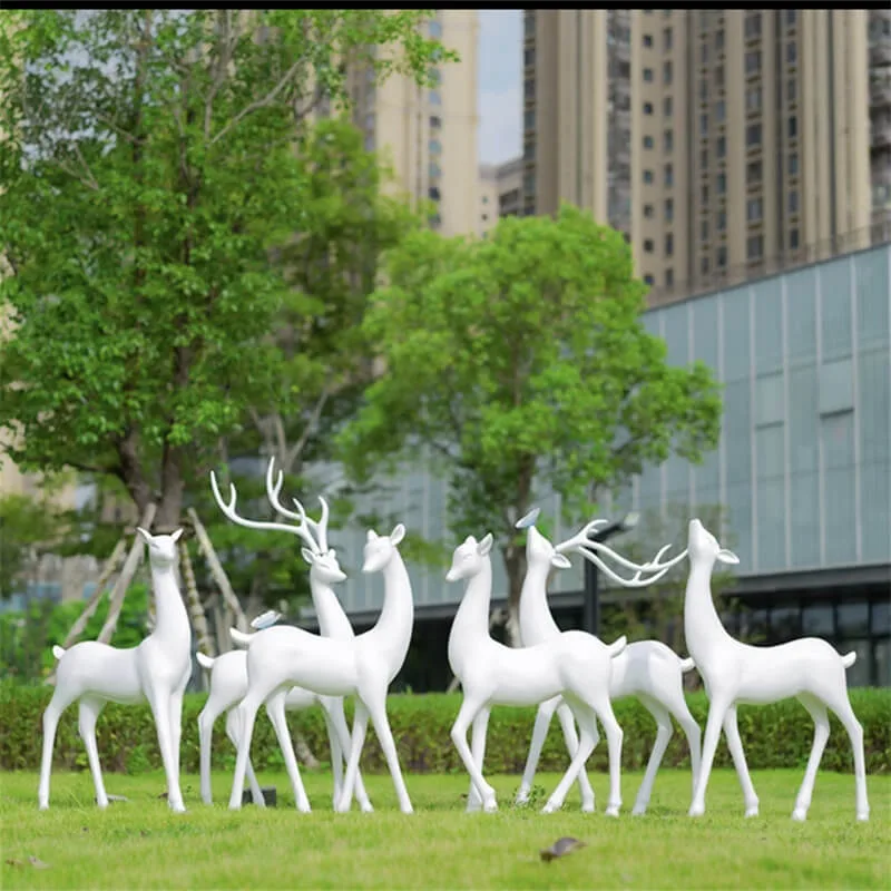 Fiberglass White Abstract Deer Sculpture | Outdoor Lawn / Park Display Decor | Versatile Ornament for Commercial Spaces — view 2