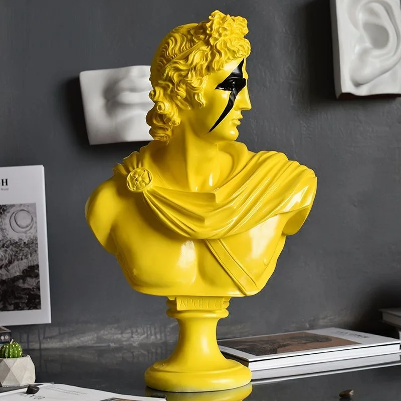 Fiberglass Yellow Apollo Bust Sculpture For Modern Interior Art Table Decor