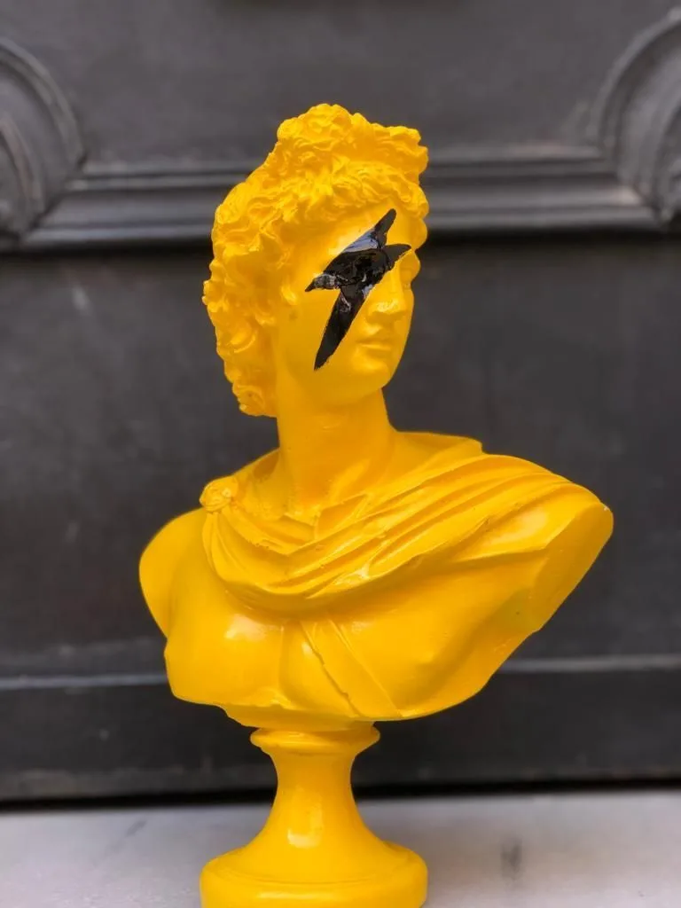 Fiberglass Yellow Apollo Bust Sculpture For Modern Interior Art Table Decor — view 2