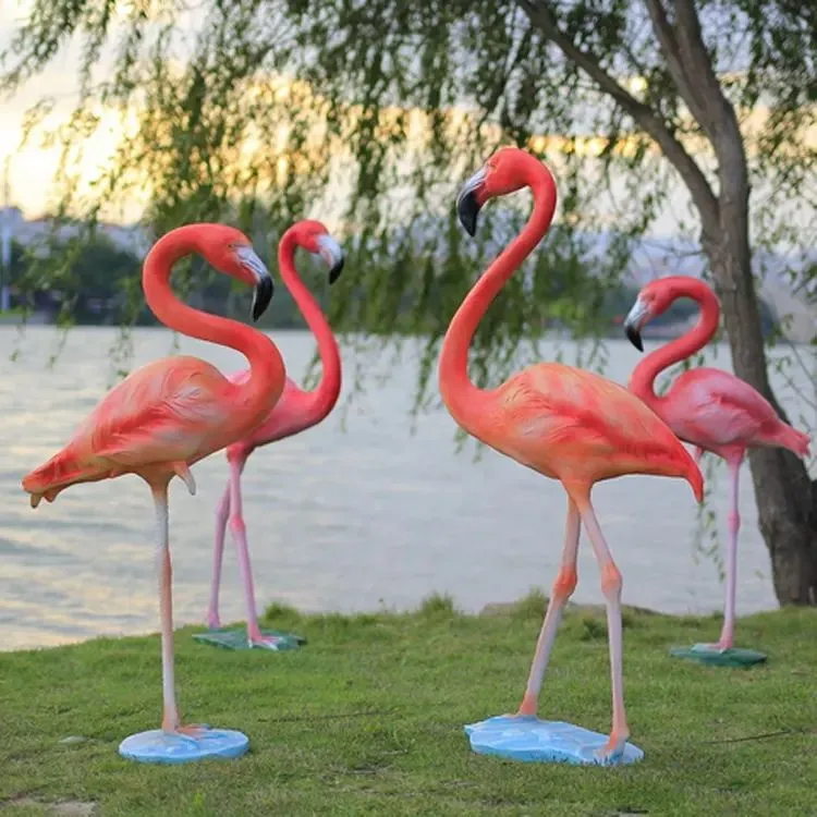 Flamingo Fiberglass Statue for Garden, Poolside & Tropical Decor