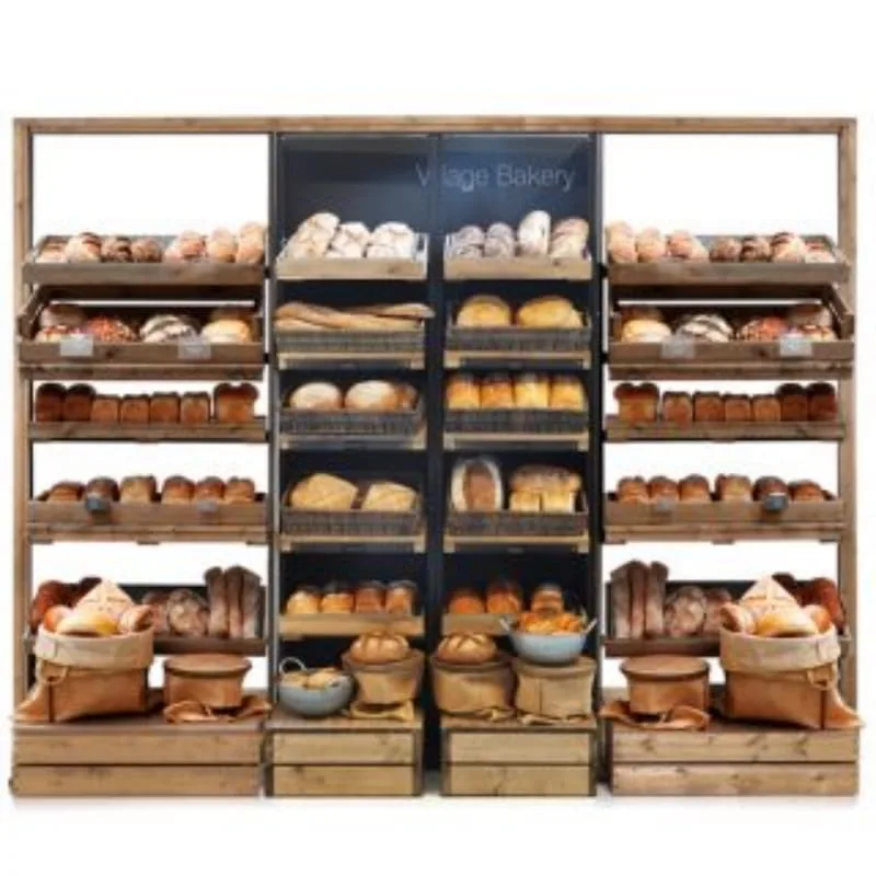 Flexible Combined Tiered Bread Display Stand Wooden Free-standing Bakery Island Rack — view 3