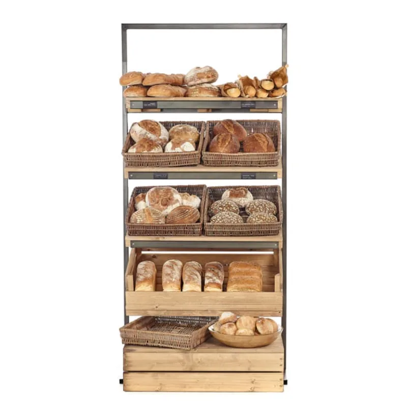Flexible Combined Tiered Bread Display Stand Wooden Free-standing Bakery Island Rack — view 4