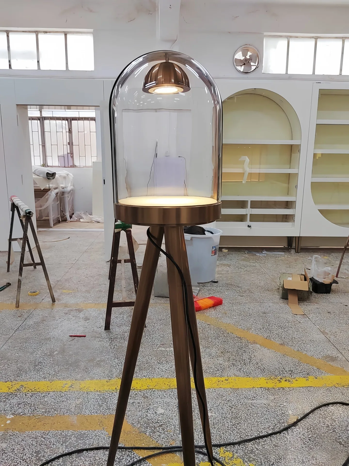 Floor-Standing Glass Dome Display Stand | Tripod Base with LED Spotlight and Lighted Pedestal