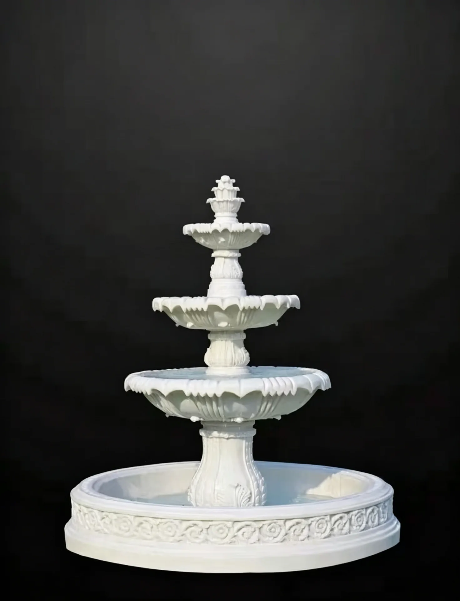 Floral Carved Fiberglass Fountain | Custom Whimsical Tiered Water Feature for Events — view 4