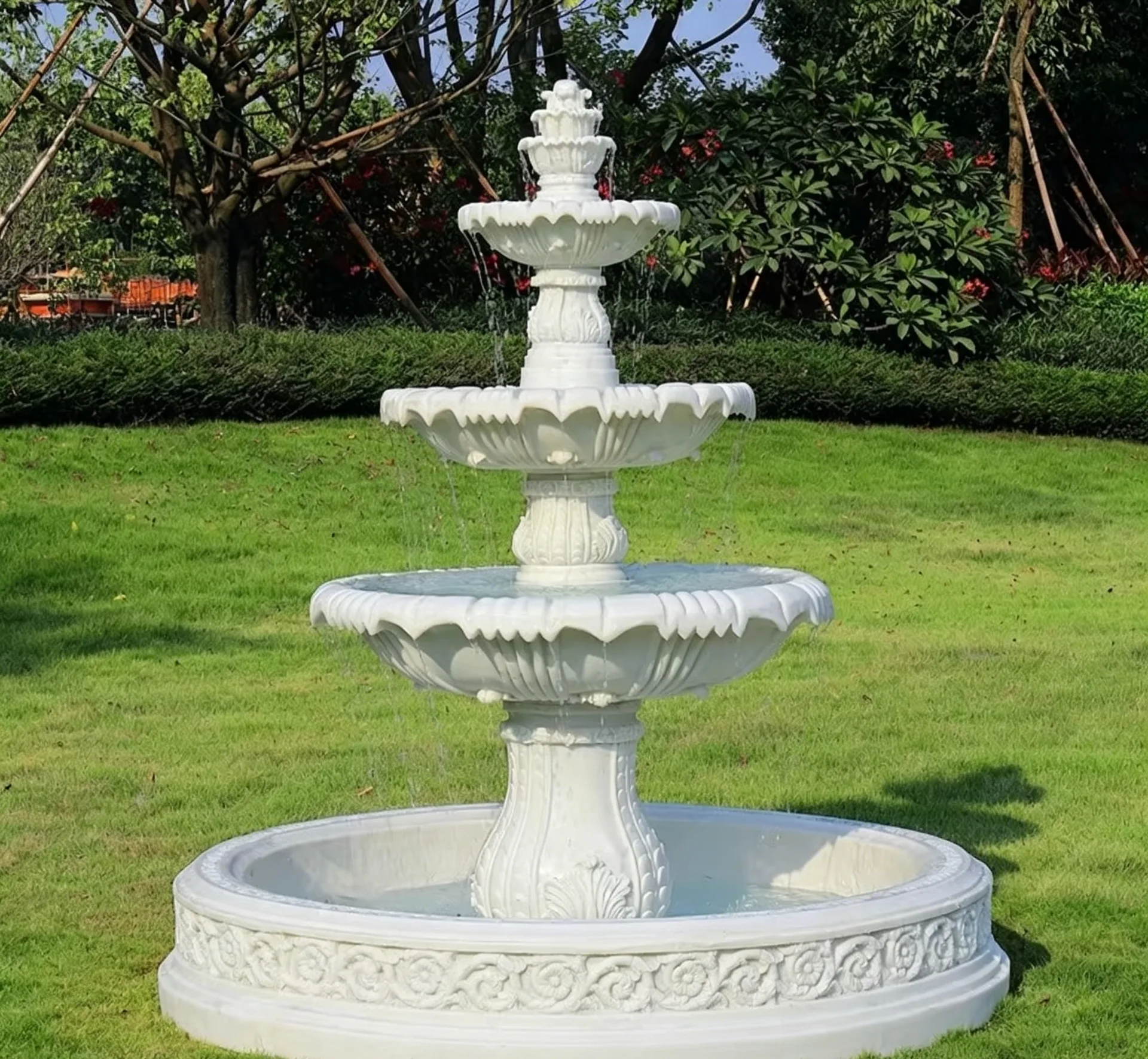 Floral Carved Fiberglass Fountain | Custom Whimsical Tiered Water Feature for Events — view 3