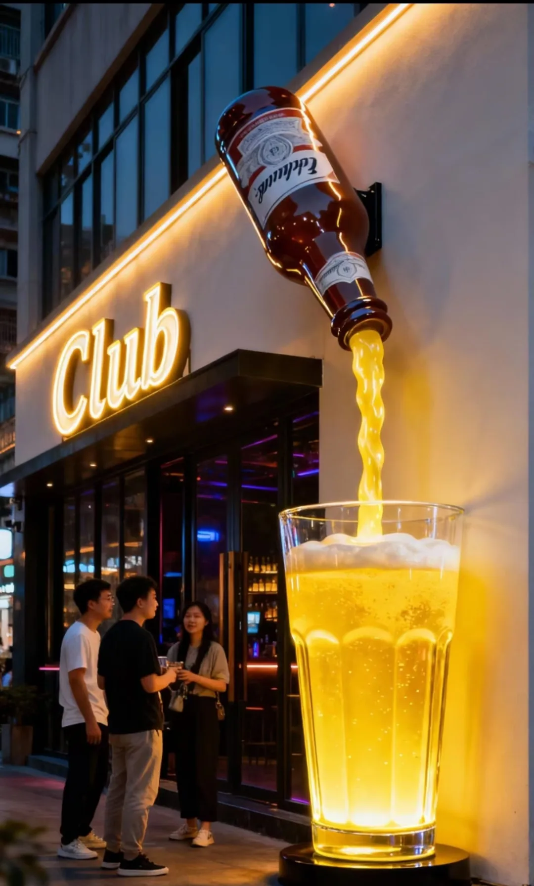 Flowing Beer Bottle Sculpture | Unique Club & Bar Decor — view 3