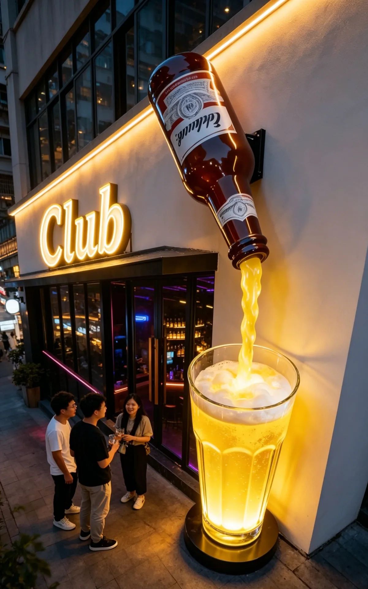 Flowing Beer Bottle Sculpture | Unique Club & Bar Decor — view 2