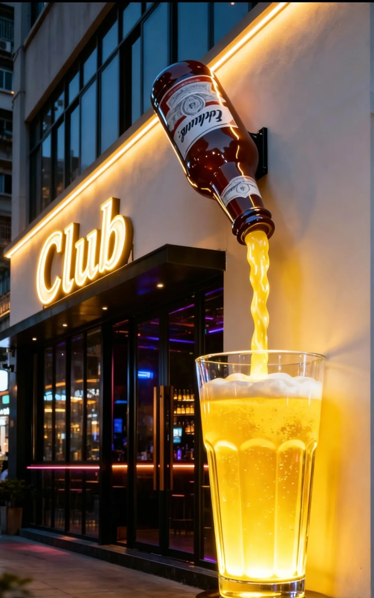 Flowing Beer Bottle Sculpture | Unique Club & Bar Decor
