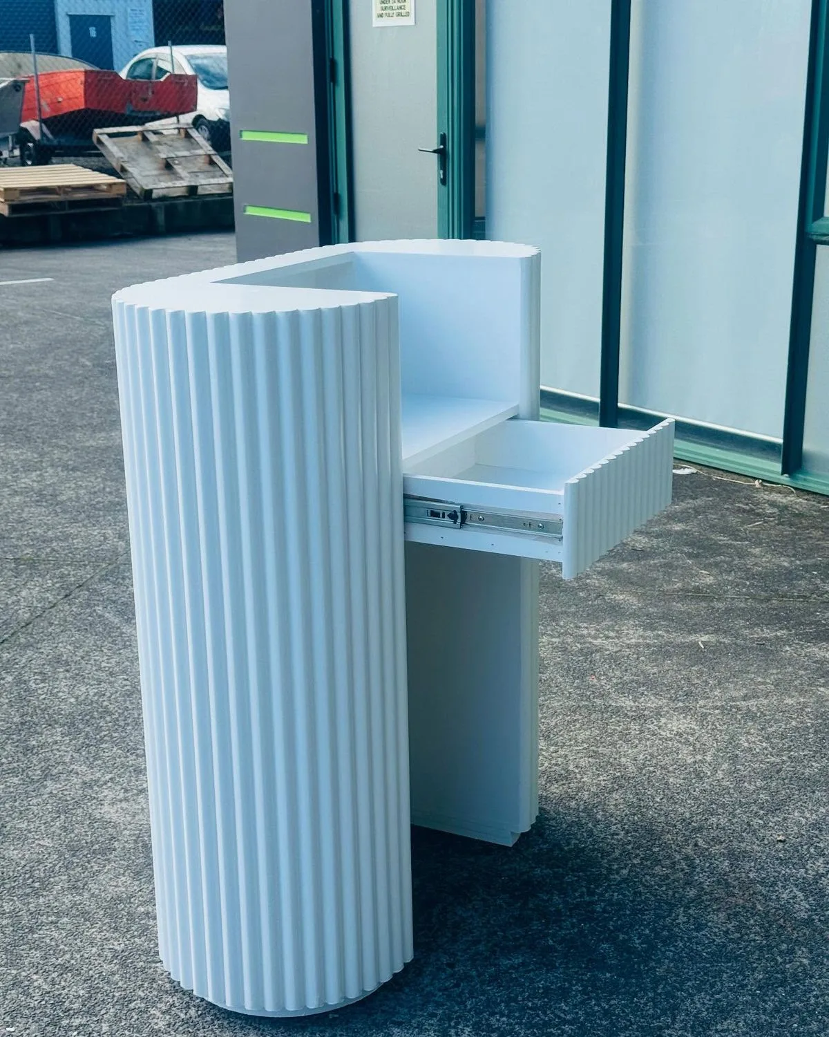Fluted White Modern Small Reception Podium Counter — view 4
