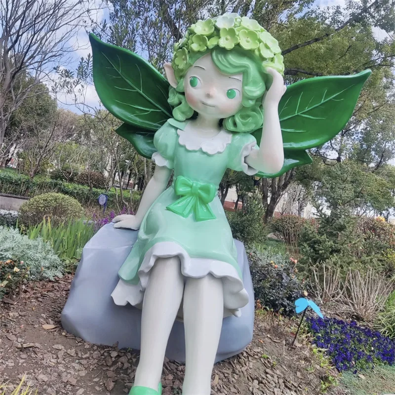 Forest Elf Little Girl Sculpture FRP Material Outdoor Landscape Viral Decor