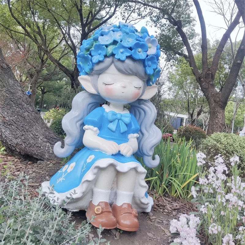 Forest Elf Little Girl Sculpture FRP Material Outdoor Landscape Viral Decor — view 4