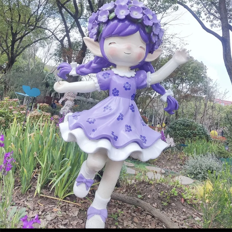 Forest Elf Little Girl Sculpture FRP Material Outdoor Landscape Viral Decor — view 3