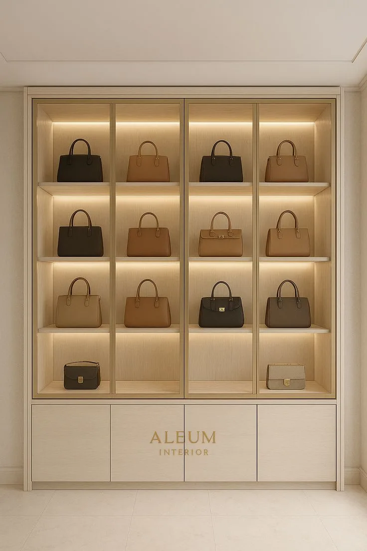 Freestanding Glass Handbag Display Cabinet With Base Storage For Boutique Shop