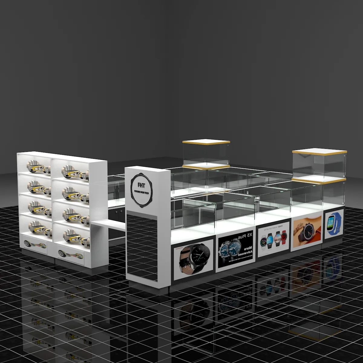 Freestanding Modular Watch Retail Kiosk for Shopping Mall Outlets — view 3