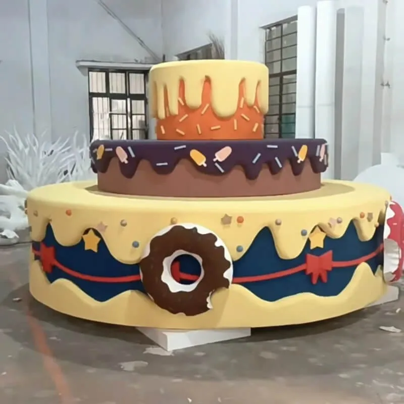 FRP Cake Sculpture – Cartoon Multi-Layer Cream Design Ornament for Mall Birthday Themed Display Installation — view 2