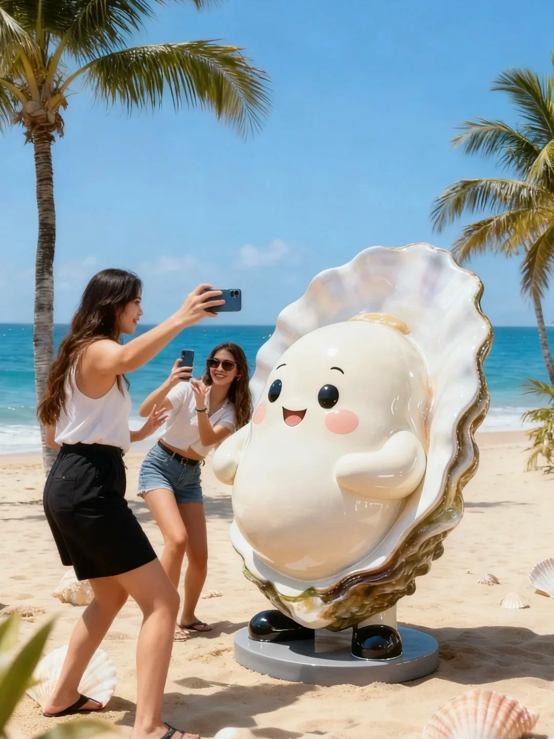 FRP Cartoon Oyster Mascot Sculpture for Beach Seafood Restaurant Decor — view 3