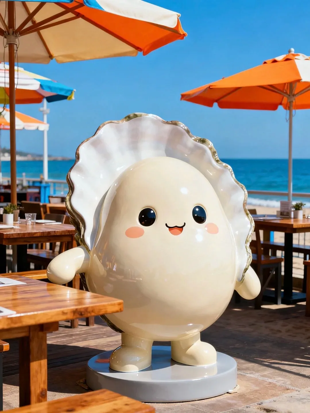FRP Cartoon Oyster Mascot Sculpture for Beach Seafood Restaurant Decor