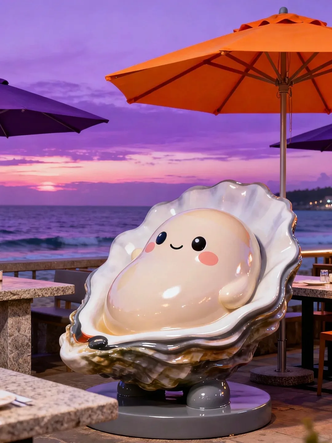 FRP Cartoon Oyster Mascot Sculpture for Beach Seafood Restaurant Decor — view 2