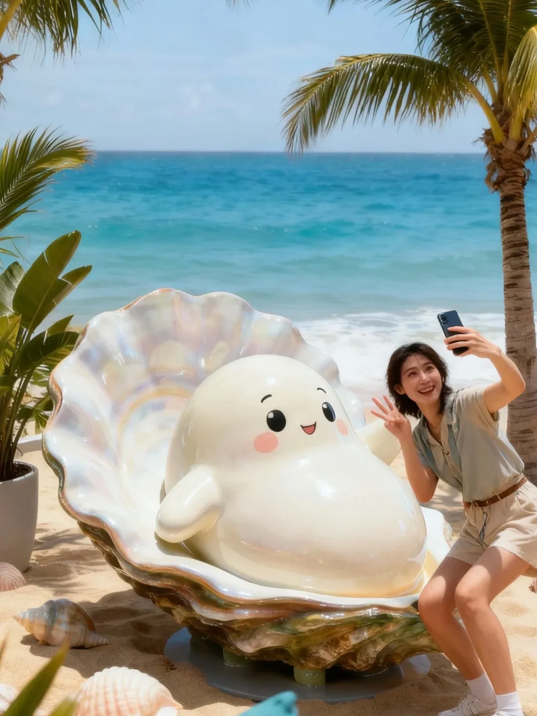 FRP Cartoon Oyster Mascot Sculpture for Beach Seafood Restaurant Decor — view 4