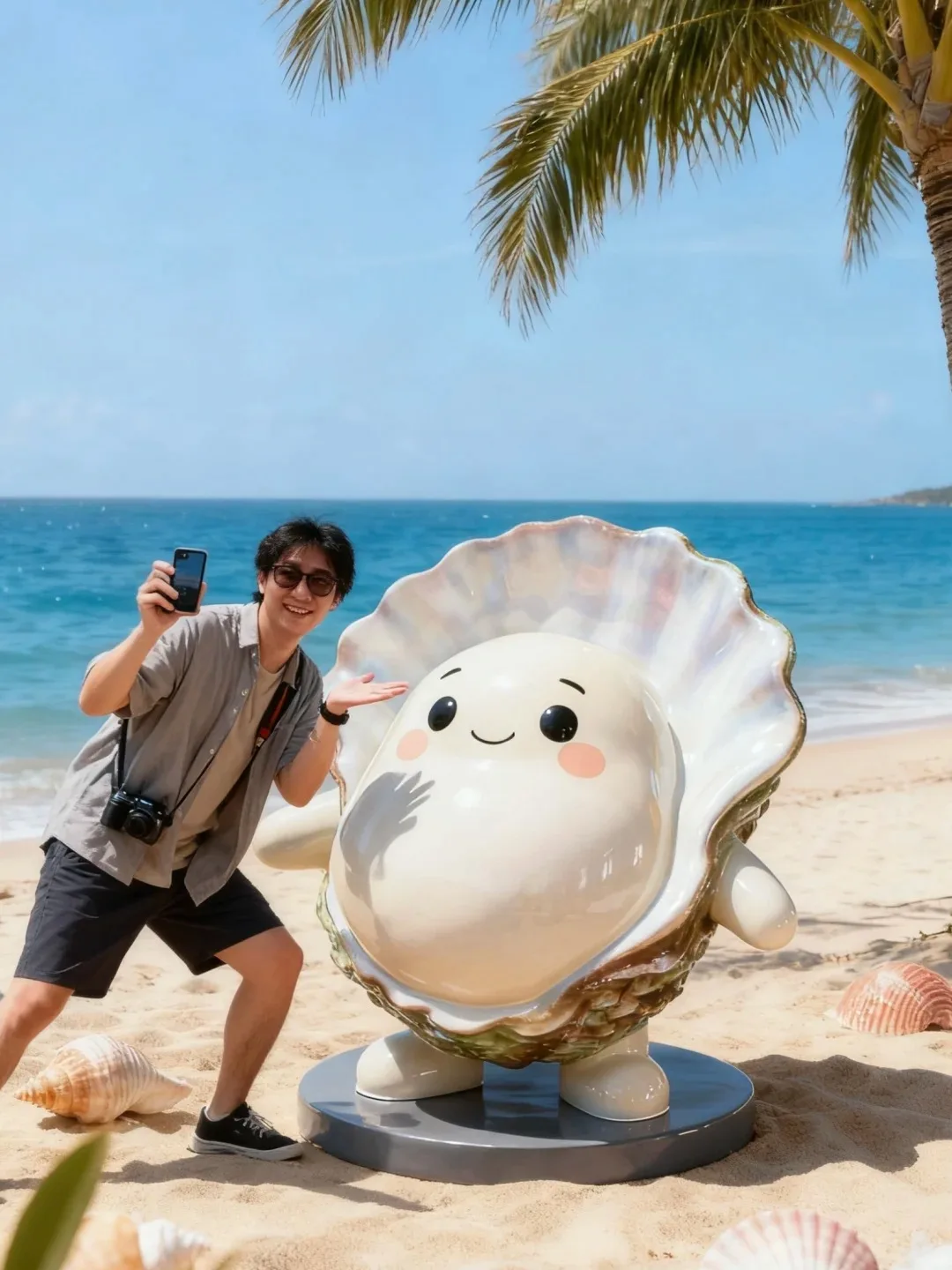 FRP Cartoon Oyster Mascot Sculpture for Beach Seafood Restaurant Decor — view 5