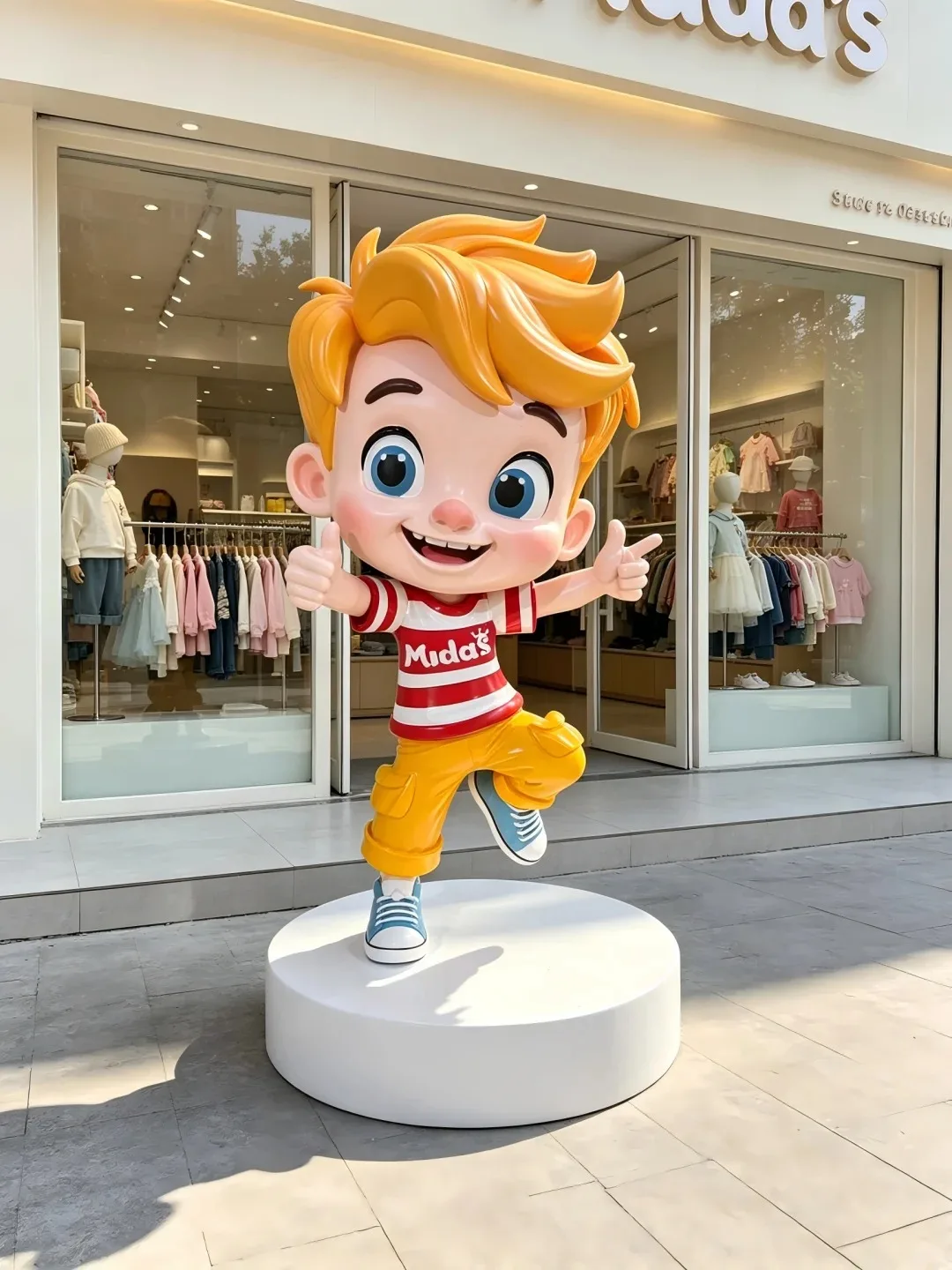 FRP Custom Cartoon Boy IP Mascot Sculpture for Kids Clothing Store Outdoor Check-In Decor