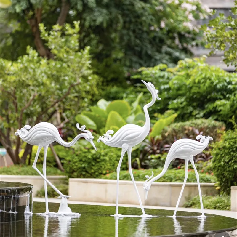 FRP Egret Sculpture | Elegant Water Feature Decor for Gardens & Commercial Spaces — view 3