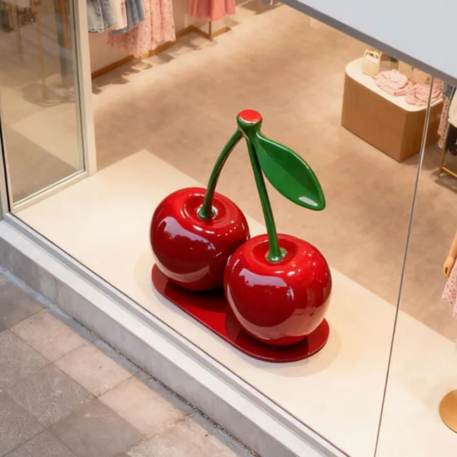 FRP Fiberglass Cherry Sculpture | Juicy Simulation Cherry Statue | Shop Window Attraction & Outdoor IP Decor — view 4