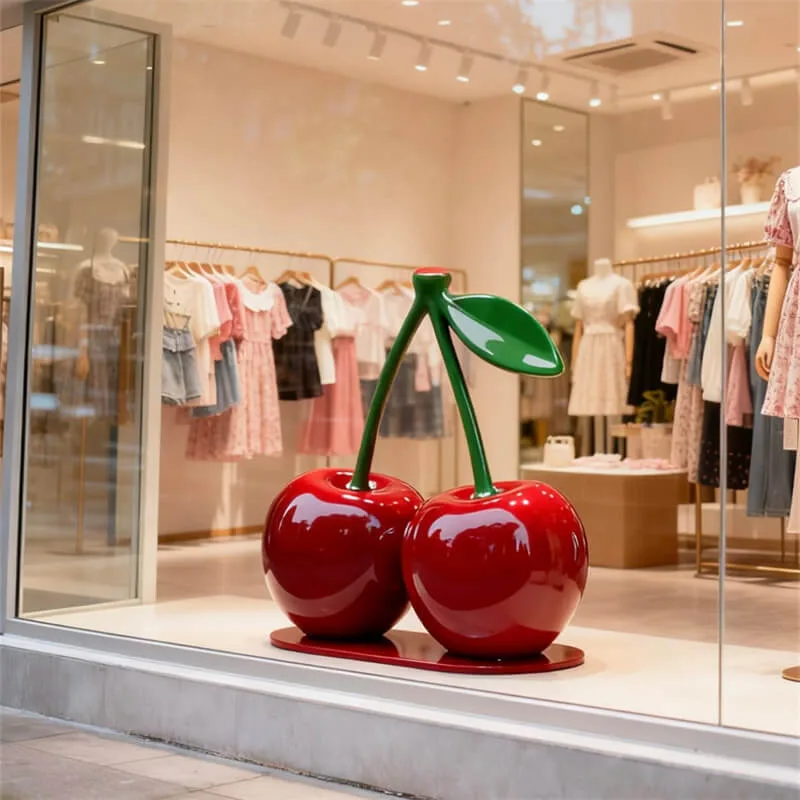 FRP Fiberglass Cherry Sculpture | Juicy Simulation Cherry Statue | Shop Window Attraction & Outdoor IP Decor — view 3