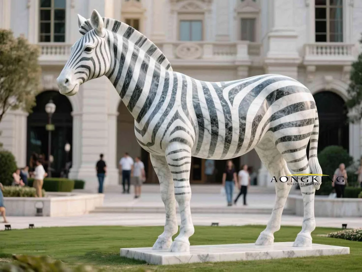 FRP Full Size Zebra Sculpture Marble & Rainbow Stripe for Villa Plaza Park Decor