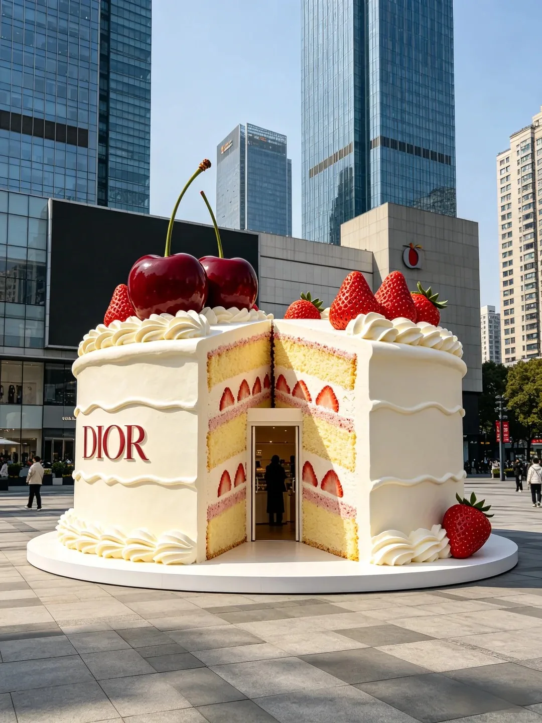 FRP Giant Cream Cake Pop-up Store Sculpture for Luxury Mall Plaza Decor — view 3