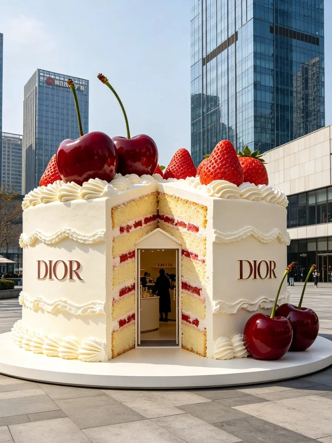 FRP Giant Cream Cake Pop-up Store Sculpture for Luxury Mall Plaza Decor